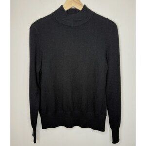 Investments Fine Cashmere Sweater Women's M Black Mock Neck Academia Preppy NEW